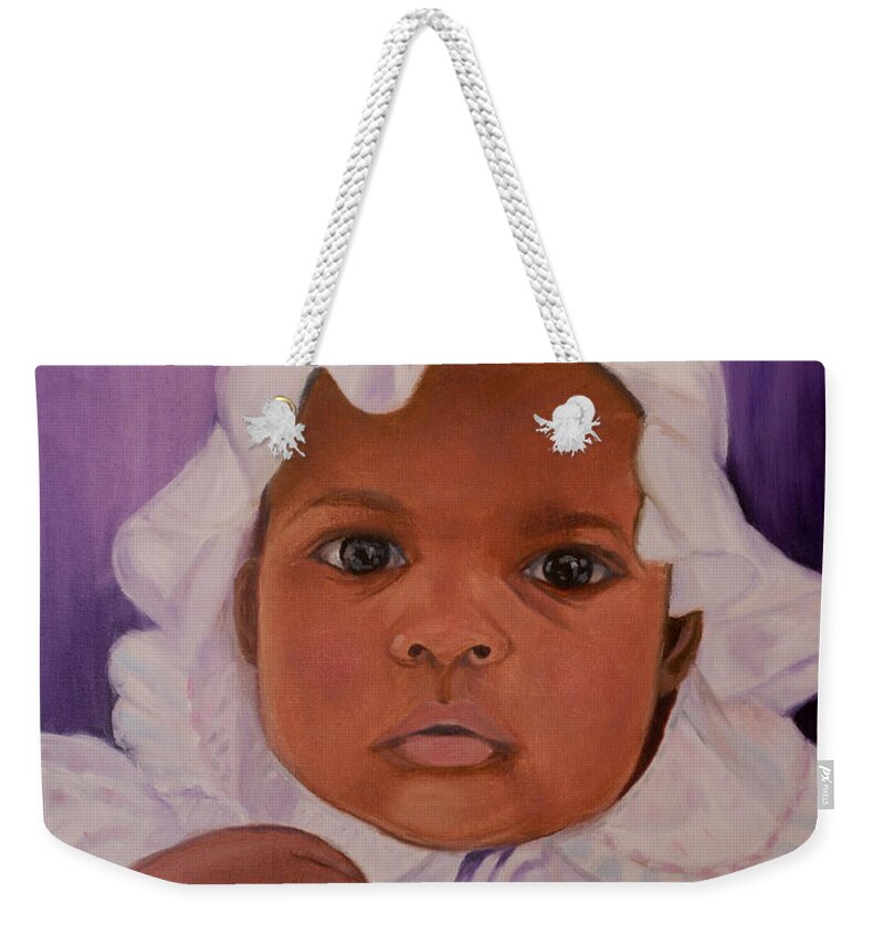 Haiti Weekender Tote Bag featuring the painting Haitian Baby Orphan by Quwatha Valentine