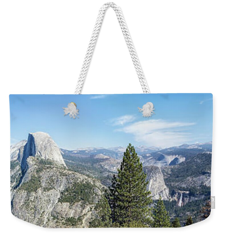 Half Dome Weekender Tote Bag featuring the photograph Half Dome from Washburn Point Pano by Belinda Greb