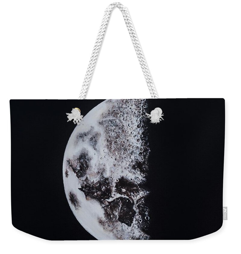 Moon Weekender Tote Bag featuring the painting Half Moon by Neslihan Ergul Colley