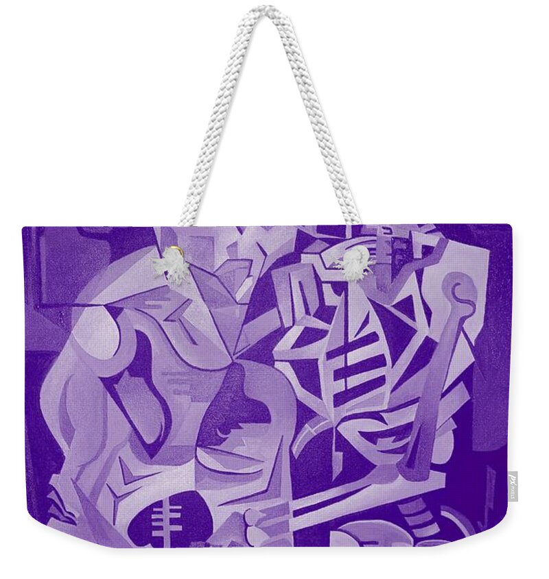 Cubism Weekender Tote Bag featuring the digital art Halloween Skeleton Welcoming The Undead by Taiche Acrylic Art