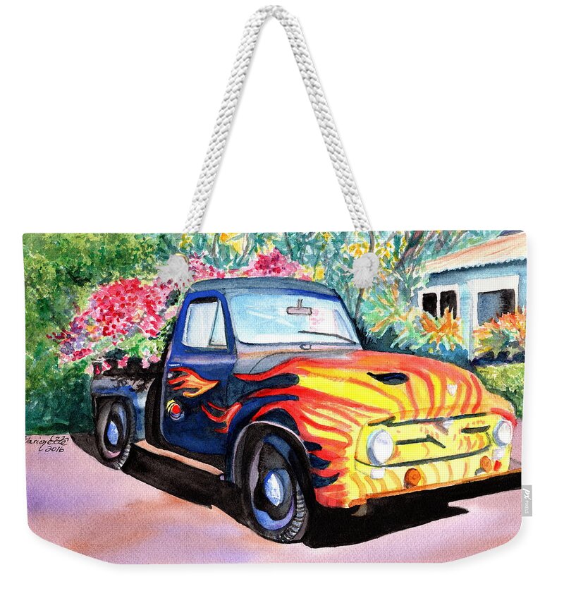 Hanapepe Weekender Tote Bag featuring the painting Hanapepe Truck 3 by Marionette Taboniar