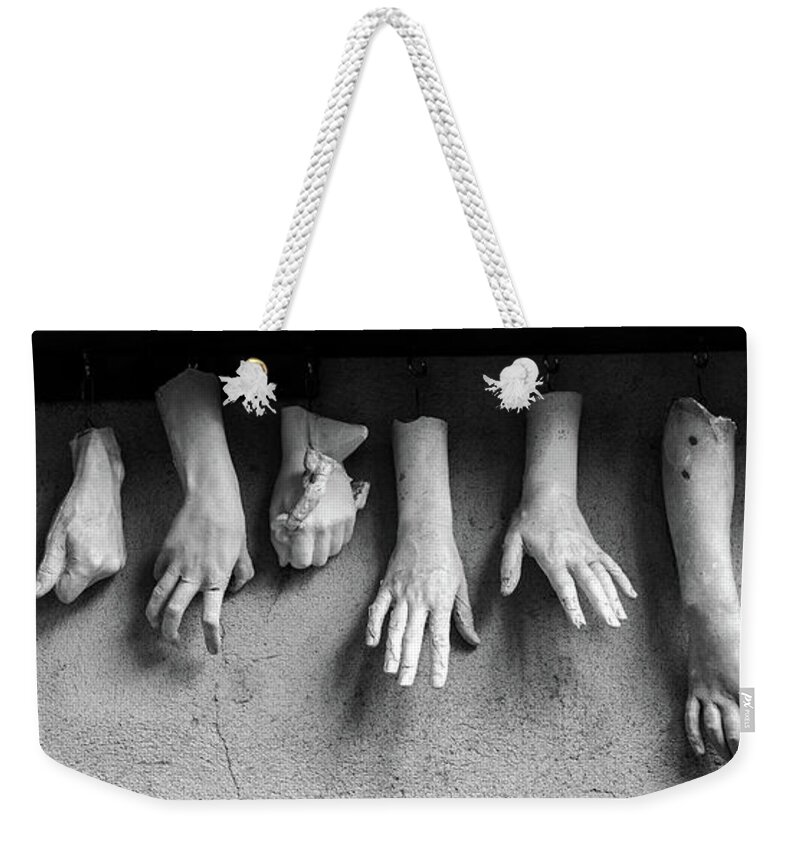 Black And White Weekender Tote Bag featuring the photograph Hand Model by Barry Wills