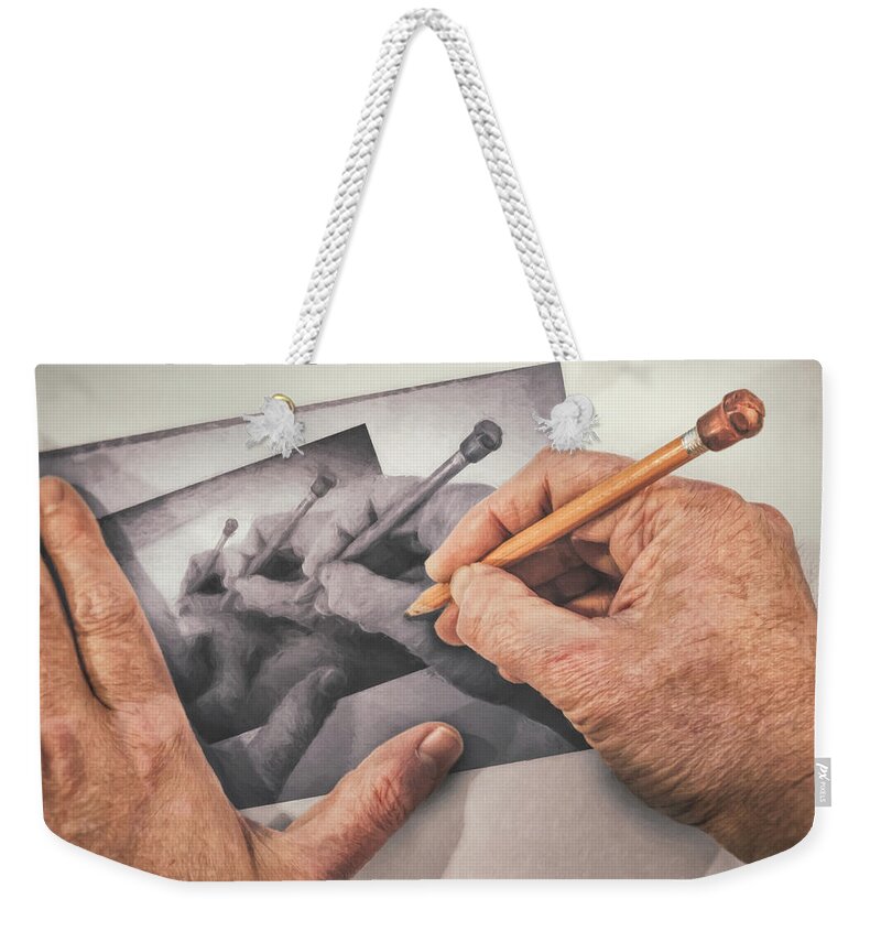 Scott Norris Photography Weekender Tote Bag featuring the photograph Hands Drawing Hands by Scott Norris