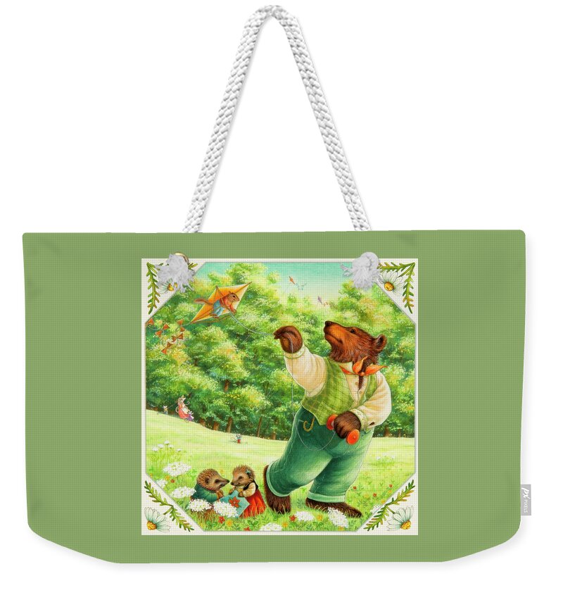 Kites Weekender Tote Bag featuring the painting Hang Gliding on a Kite by Lynn Bywaters