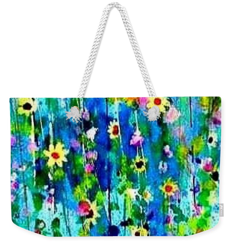  Hanging Bouquet Of Mixed Flowers Weekender Tote Bag featuring the painting  Hanging Bouquet by Esther Woods