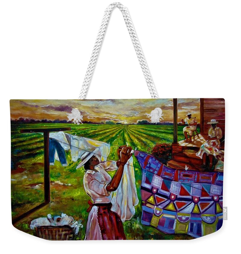 African American Art Weekender Tote Bag featuring the painting Hanging Out My Clothes by Emery Franklin