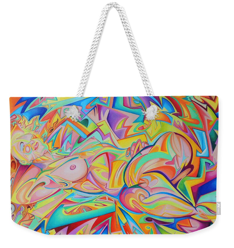 Psychedelic Art Weekender Tote Bag featuring the drawing Hannah-Pseudo-futurist Nude 5 by Andrew Chambers