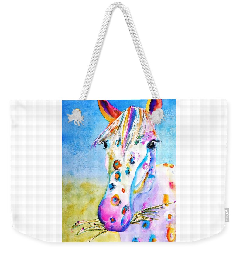 Horse Weekender Tote Bag featuring the painting Happy Appy by Carlin Blahnik CarlinArtWatercolor