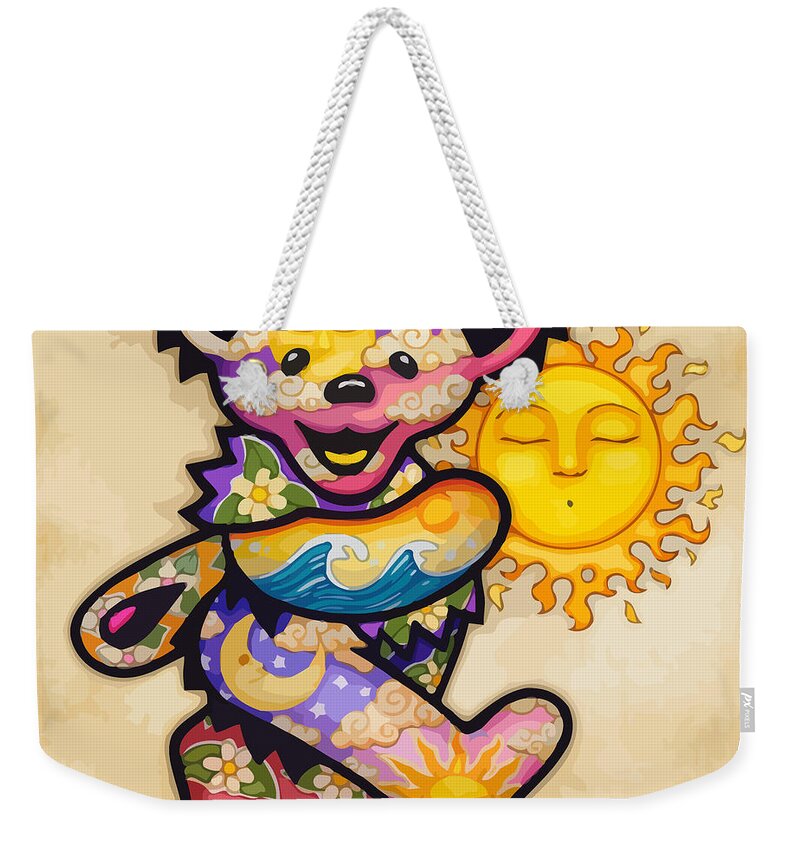 Grateful Dead Weekender Tote Bag featuring the digital art Happy Bear and Sun by The Bear