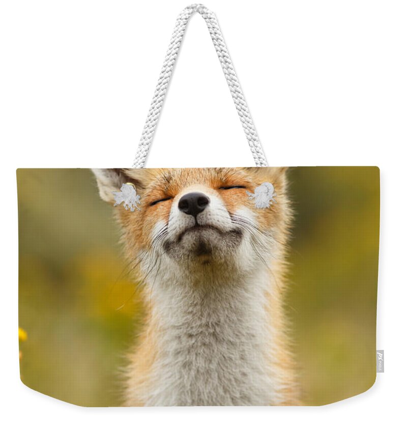 Red Fox Weekender Tote Bag featuring the photograph Happy Fox by Roeselien Raimond