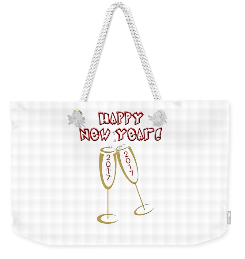 New Year Weekender Tote Bag featuring the digital art Happy New Year 2017 by Judy Hall-Folde