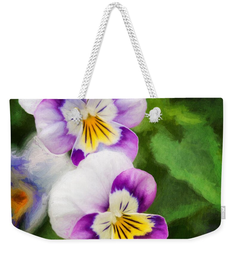 Pansies Weekender Tote Bag featuring the photograph Happy Pansey Faces by Mary Jo Allen