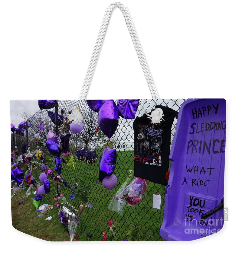 Happy Sledding Prince Weekender Tote Bag featuring the photograph Happy Sledding Prince by Jacqueline Athmann