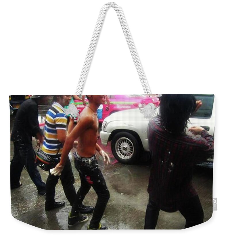 Wishiwerestillthere Weekender Tote Bag featuring the photograph Happy Songkran. The Water Splashing by Mr Photojimsf