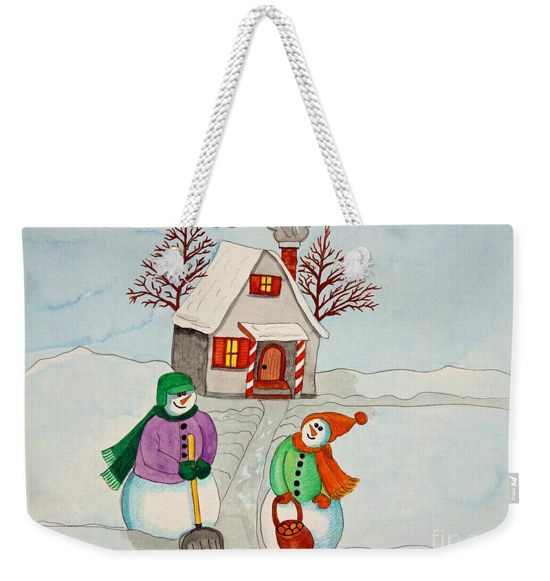 Home Weekender Tote Bag featuring the painting Happy Winter Home by Norma Appleton