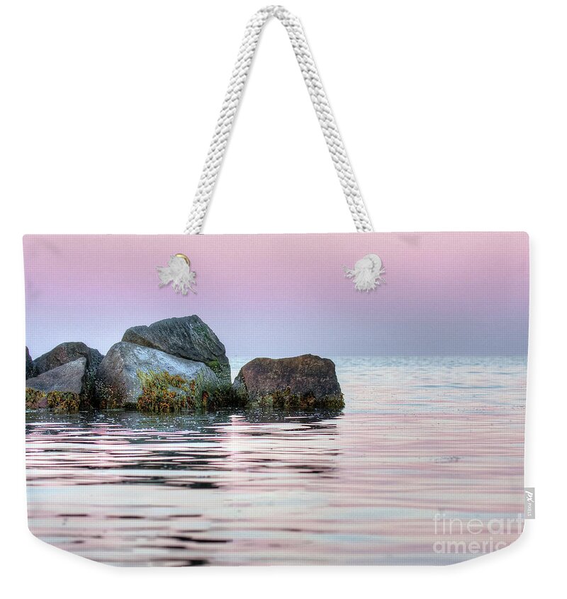 Monhegan Island Weekender Tote Bag featuring the photograph Harbor Breakwater by Tom Cameron
