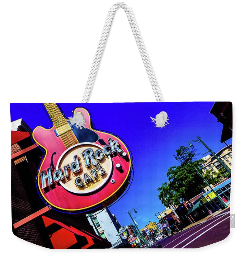 Memphis Weekender Tote Bag featuring the photograph Hard Rockin on Beale by D Justin Johns