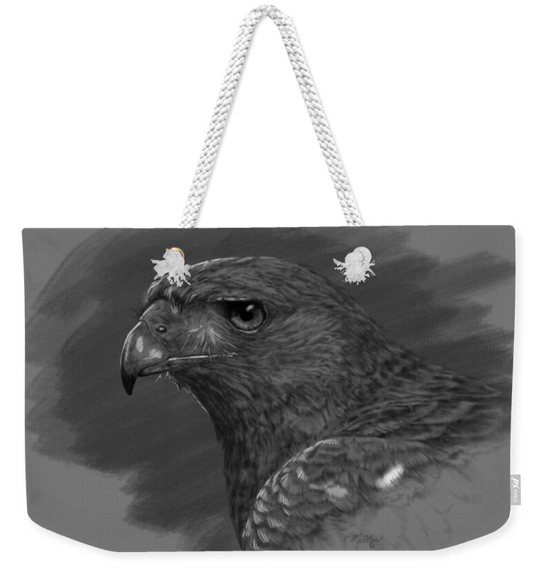 Harris Hawk Weekender Tote Bag featuring the digital art Harris Hawk Drawing by Kathie Miller