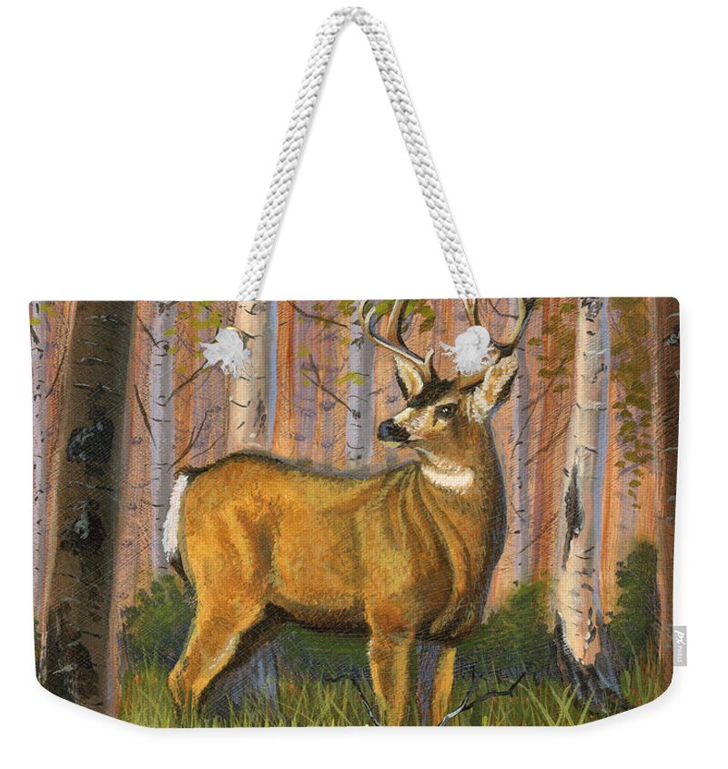 Landscape Weekender Tote Bag featuring the painting Hart of the Forest by Jeff Brimley
