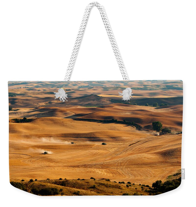 Harvest Weekender Tote Bag featuring the photograph Harvest Overview by Mary Jo Allen