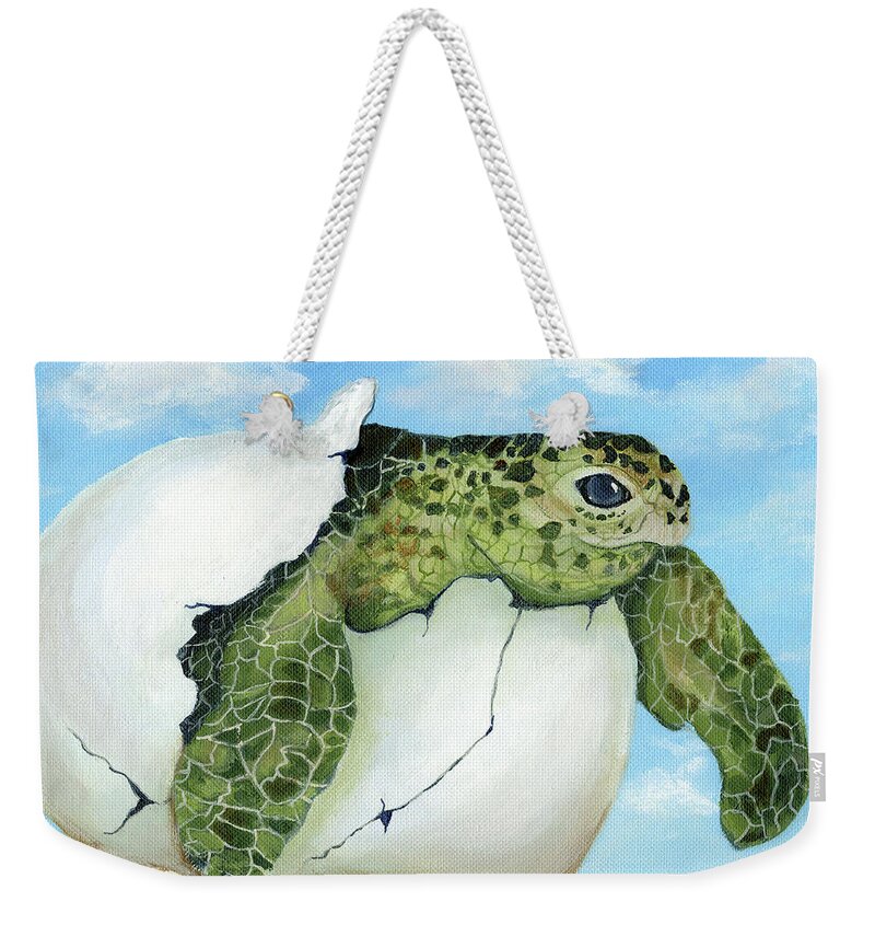 Sea Turtle Weekender Tote Bag featuring the painting Hatcher by Donna Tucker