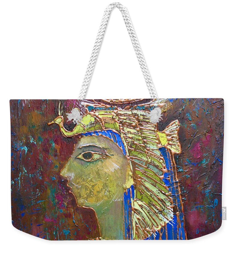 Hathor Weekender Tote Bag featuring the painting Hathor. Goddess of Egypt by Valentina Kondrashova