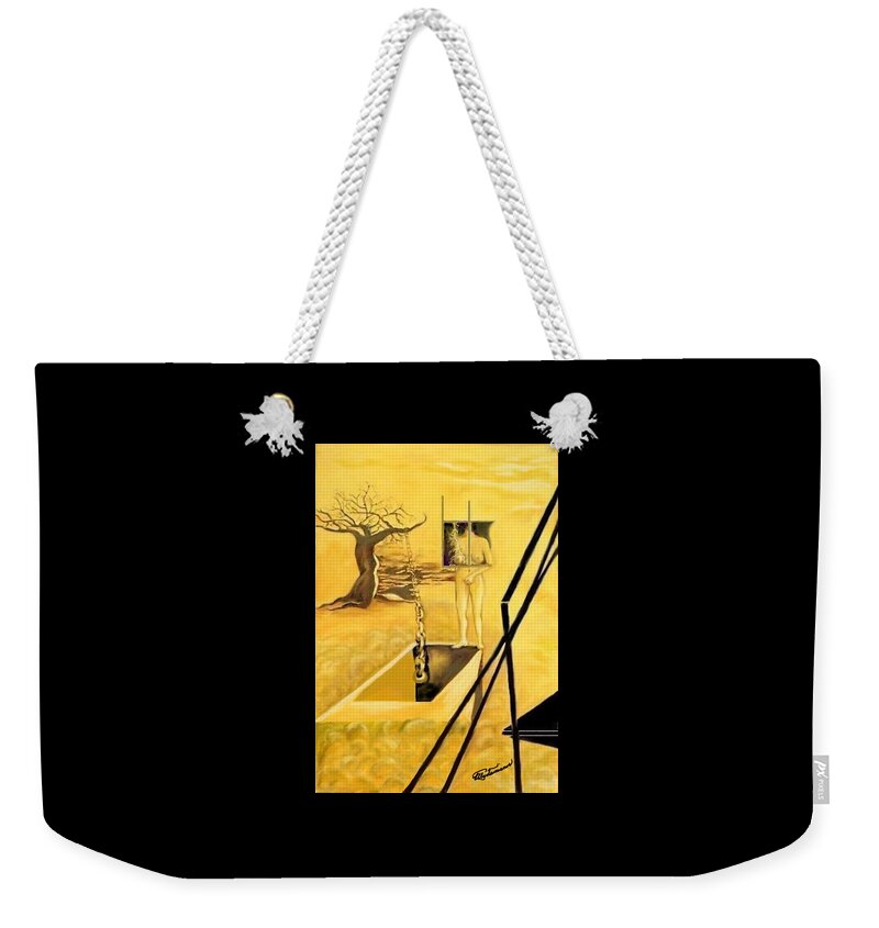 Surrealism Weekender Tote Bag featuring the drawing Haunted Dreams by Elly Potamianos
