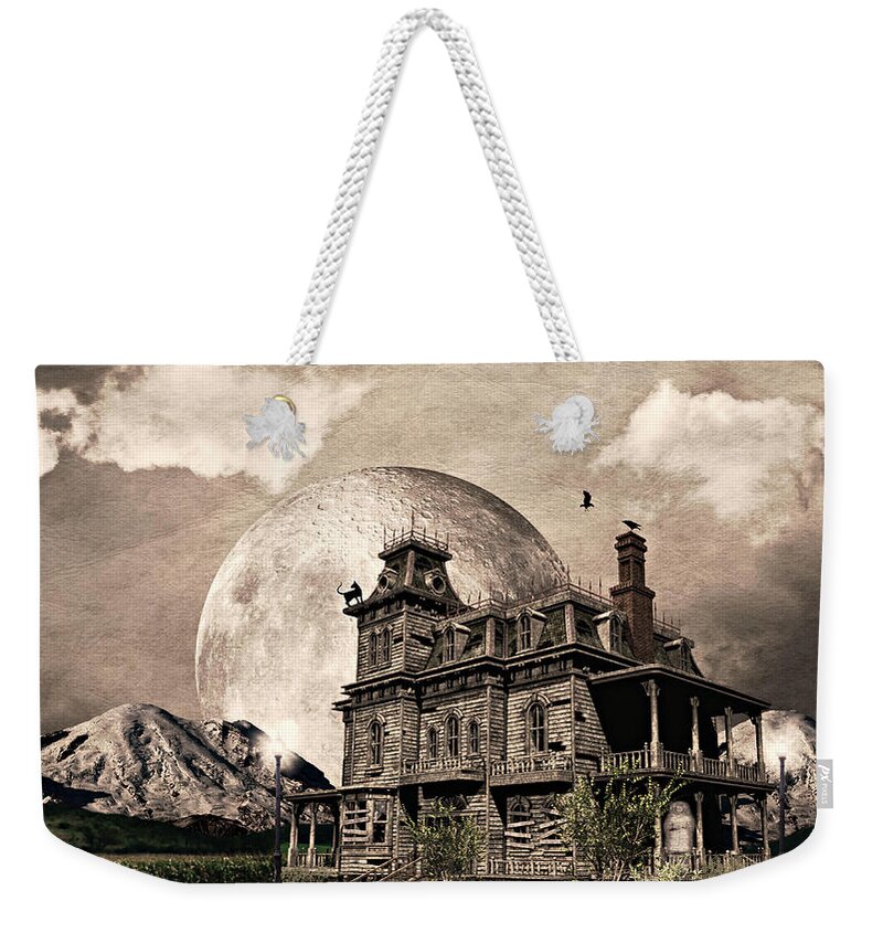 Halloween Weekender Tote Bag featuring the mixed media Haunted Haven by Ally White