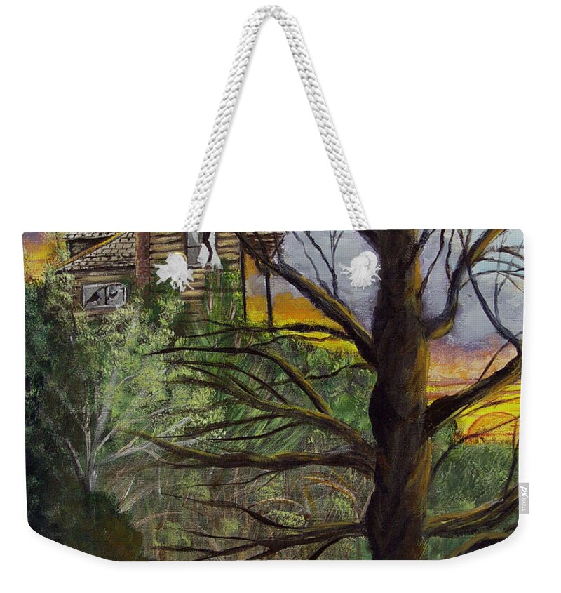 House Weekender Tote Bag featuring the painting Haunted House by Quwatha Valentine