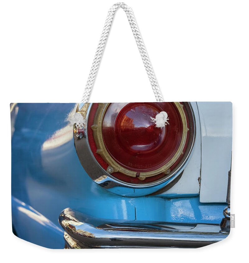 Joan Carroll Weekender Tote Bag featuring the photograph Havana Cuba Vintage Car Tail Light by Joan Carroll