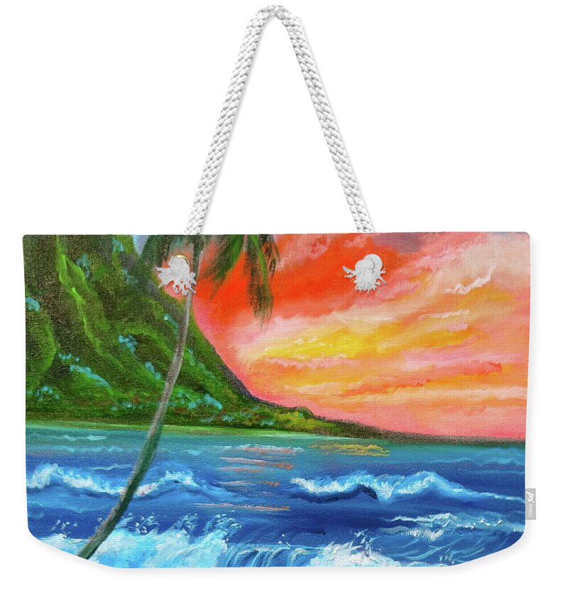 Sunset Weekender Tote Bag featuring the painting Hawaiian Sunset by Jenny Lee