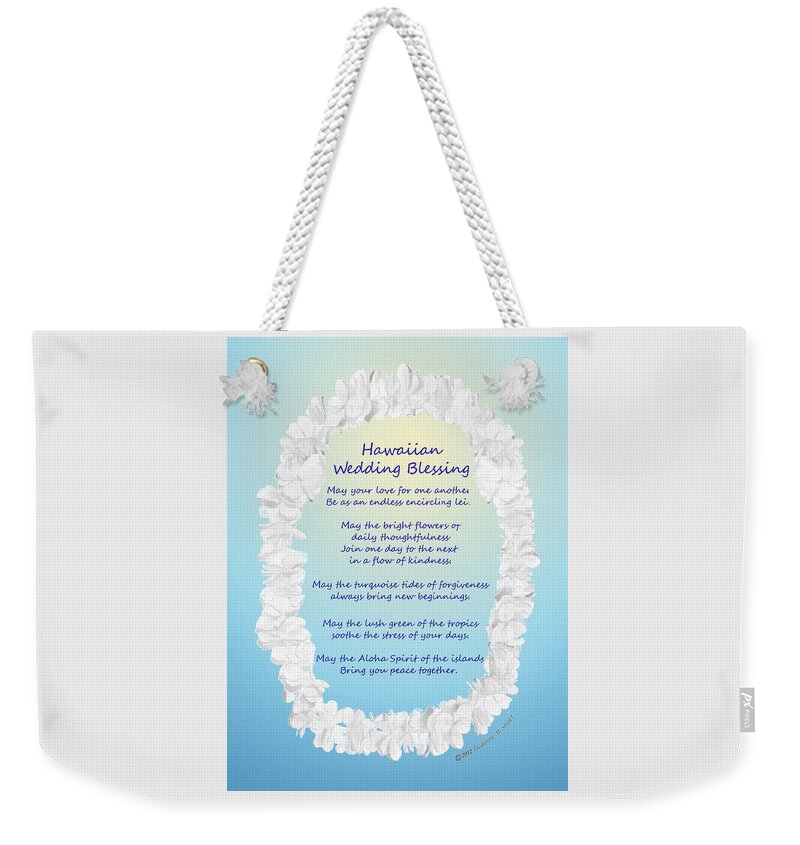 Hawaiian Weekender Tote Bag featuring the drawing Hawaiian Wedding Blessing by Jacqueline Shuler