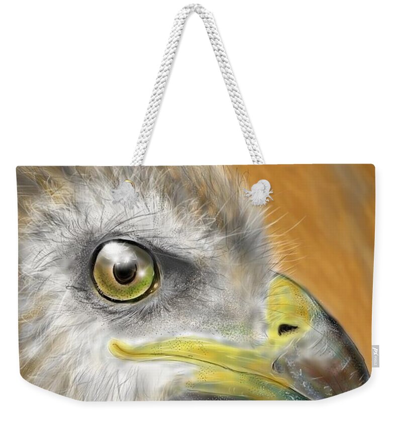 Hawk Weekender Tote Bag featuring the digital art Hawk by Darren Cannell