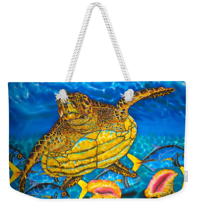 Sea Turtle Weekender Tote Bag featuring the painting Hawksbill and Queen Conch by Daniel Jean-Baptiste
