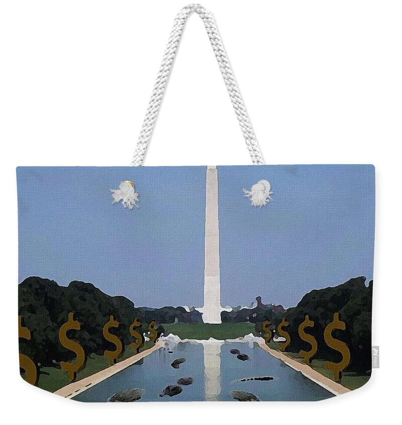 Trump Weekender Tote Bag featuring the digital art He is adding alligators from Wall Street by Edwin Alverio