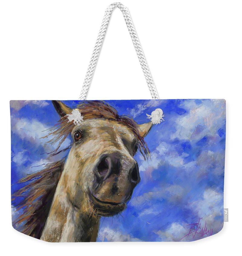 Horse Weekender Tote Bag featuring the pastel Head in the Clouds by Billie Colson