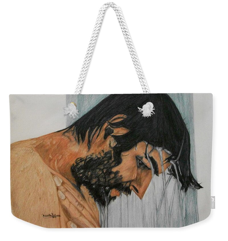 Portrait Weekender Tote Bag featuring the drawing Head Shower by Michelle Gilmore