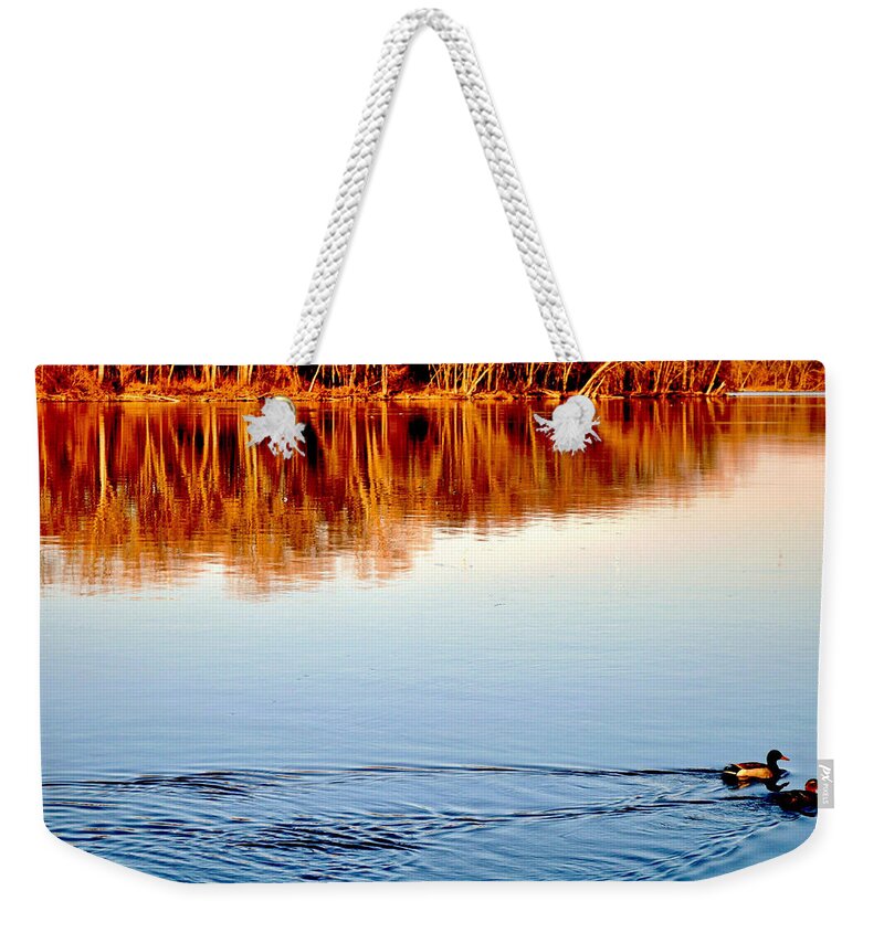 Ducks Weekender Tote Bag featuring the photograph Heading Home by Susie Loechler