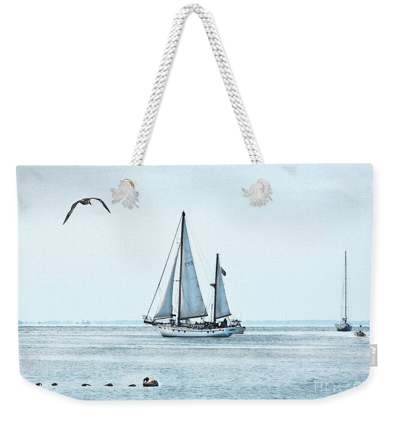 Boat Weekender Tote Bag featuring the digital art Heading Out by Dianne Morgado
