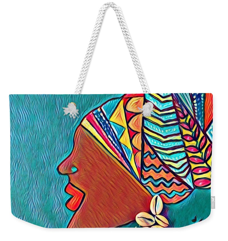 African Woman In Headwrap Weekender Tote Bag featuring the painting Headwrap by K Daniel