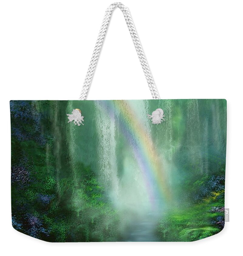 Waterfall Art Weekender Tote Bag featuring the mixed media Healing Grotto by Carol Cavalaris