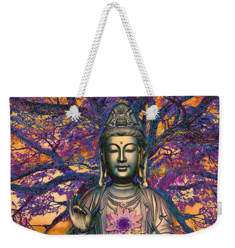 Kwan Yin Weekender Tote Bag featuring the mixed media Healing Nature by Christopher Beikmann