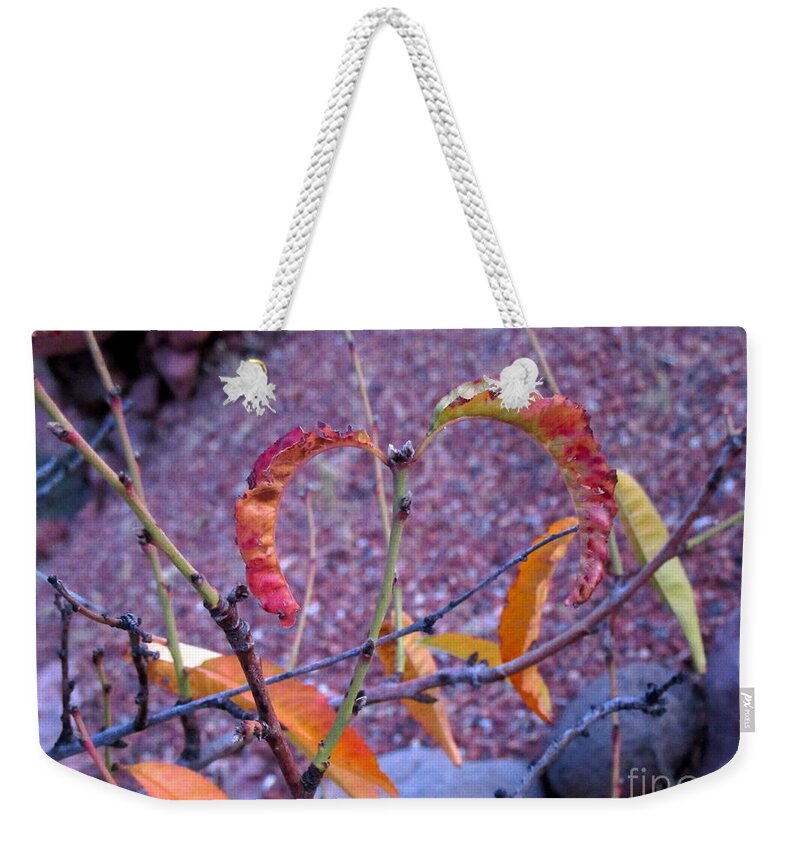 Sedona Weekender Tote Bag featuring the photograph Heart Autumn Leaves Sedona by Mars Besso