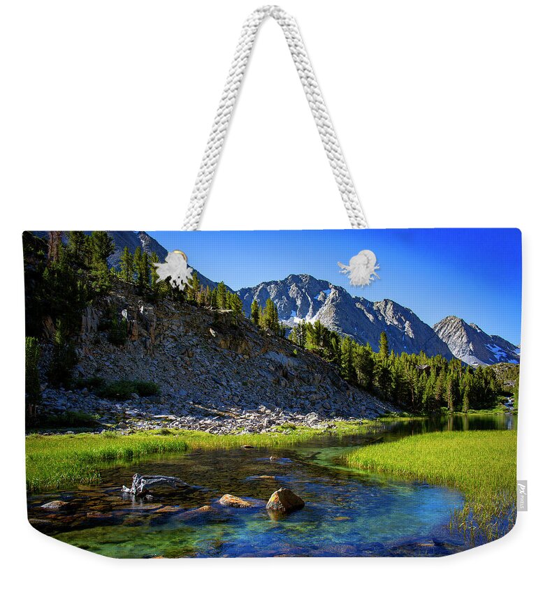 Heart Lake Weekender Tote Bag featuring the photograph Heart Lake Turquoise Outlet 2 by Chris Brannen