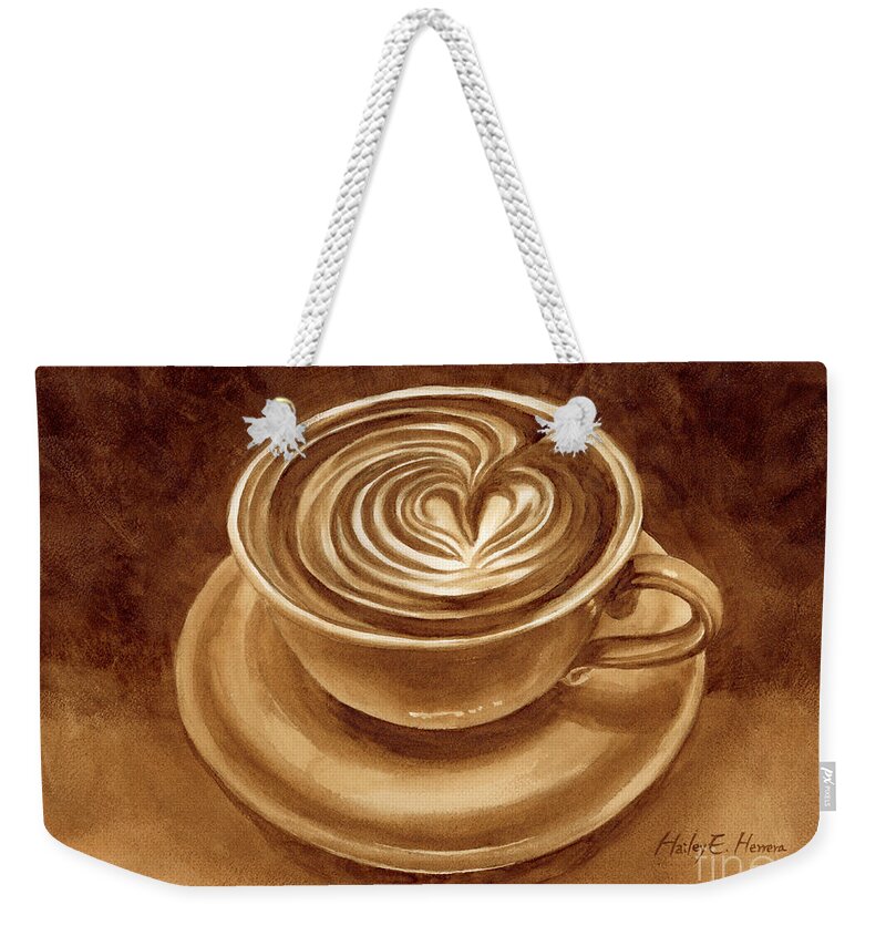 Coffee Art Weekender Tote Bag featuring the painting Heart Latte by Hailey E Herrera