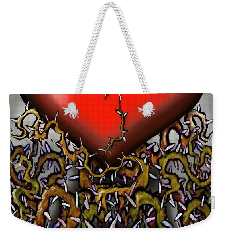 Heart Weekender Tote Bag featuring the painting Heart n Thorns by Kevin Middleton