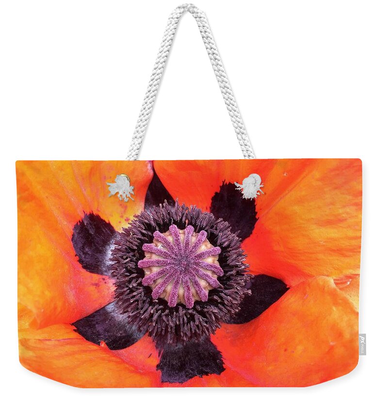 Orphelia Aristal Weekender Tote Bag featuring the photograph Heart of a Poppy by Orphelia Aristal
