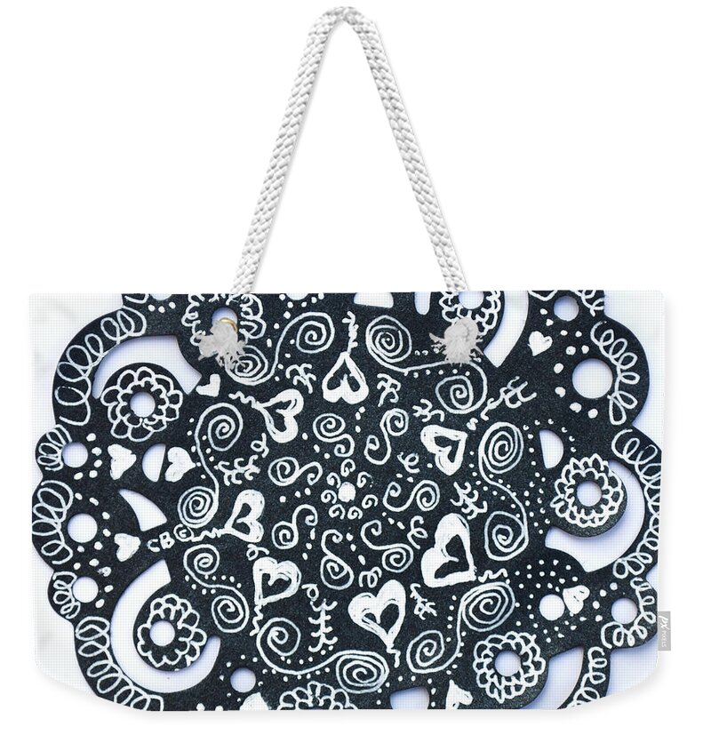 Zentangle Weekender Tote Bag featuring the drawing Hearty by Carole Brecht