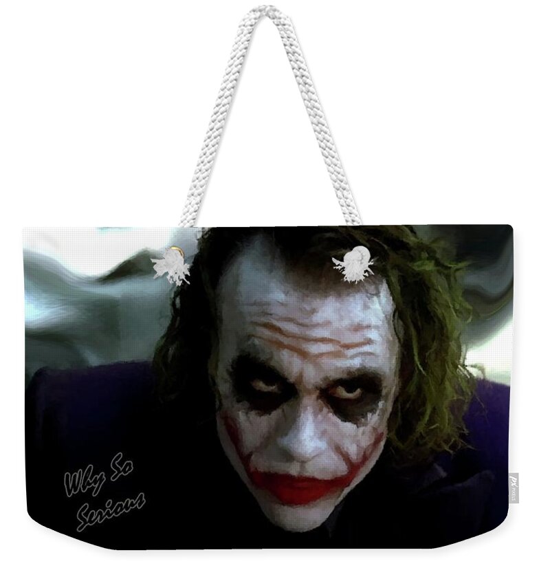 Heath Ledger Weekender Tote Bag featuring the photograph Heath Ledger Joker Why So Serious by David Dehner