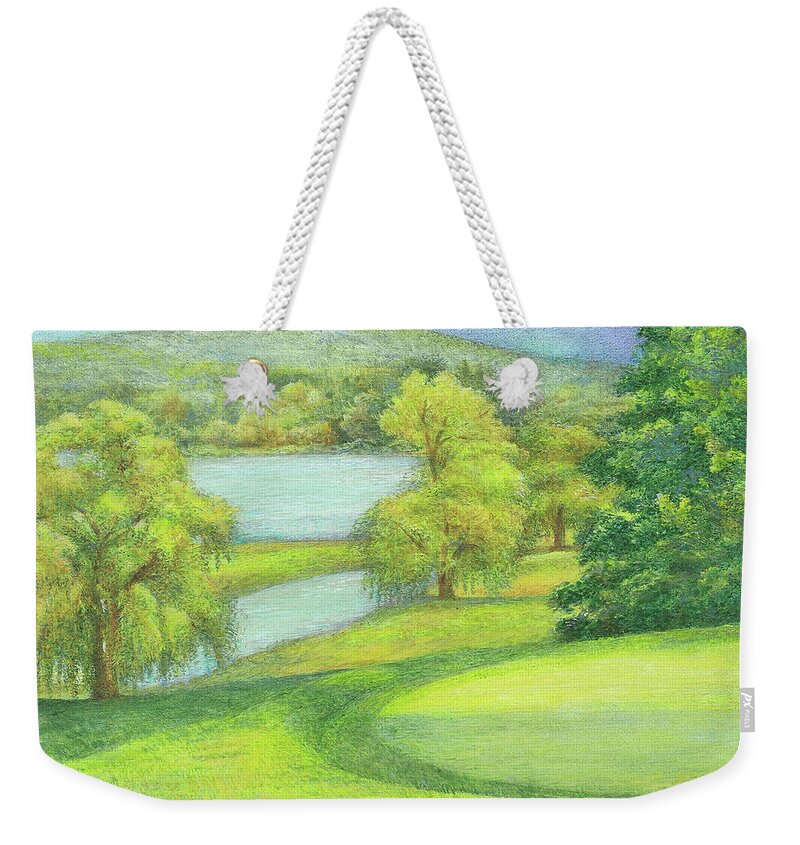 Painted Golf Course Weekender Tote Bag featuring the painting Heavenly Golf Day landscape by Judith Cheng